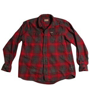 Vintage Orvis Mens Plaid Flannel Button Jacket Red Gray Long Sleeve